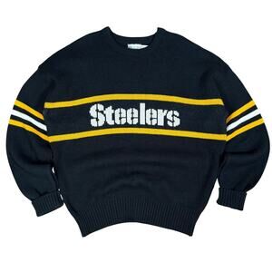 Vintage 80s Pittsburgh Steelers Cliff Engle Sweater Knit Crewneck NFL Black XL